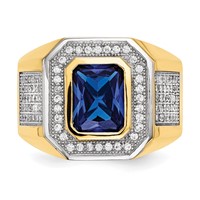 IB Goodman 14K and White Rhodium CZ and Emerald-cut Blue CZ Mens Ring view 3