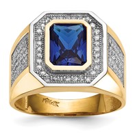 IB Goodman 14K and White Rhodium CZ and Emerald-cut Blue CZ Mens Ring view 1