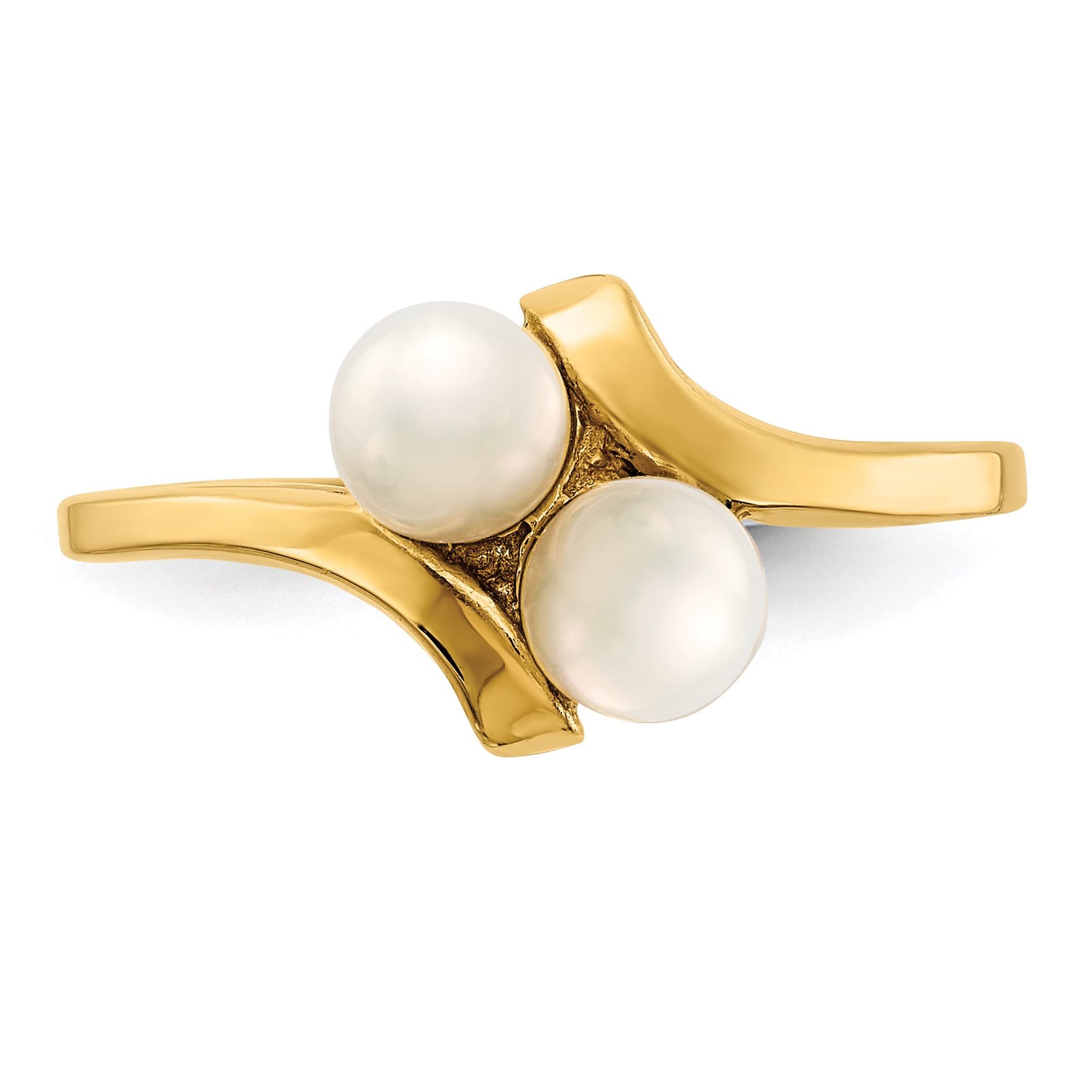 14K 4-5mm White Button Freshwater Cultured 2 Pearl Ring