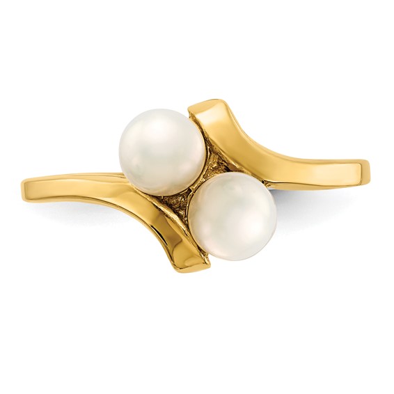 14K 4-5mm White Button Freshwater Cultured 2-Pearl Bypass Ring