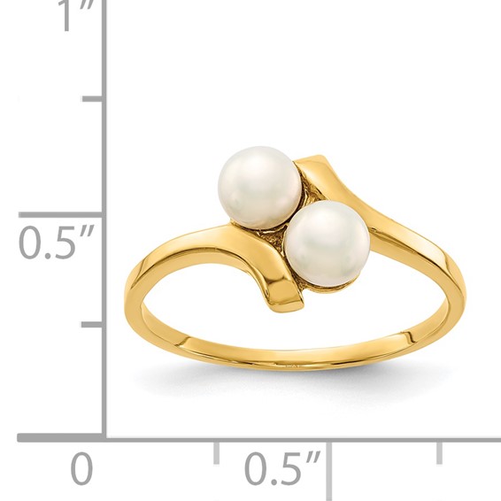 14K 4-5mm White Button Freshwater Cultured 2-Pearl Bypass Ring