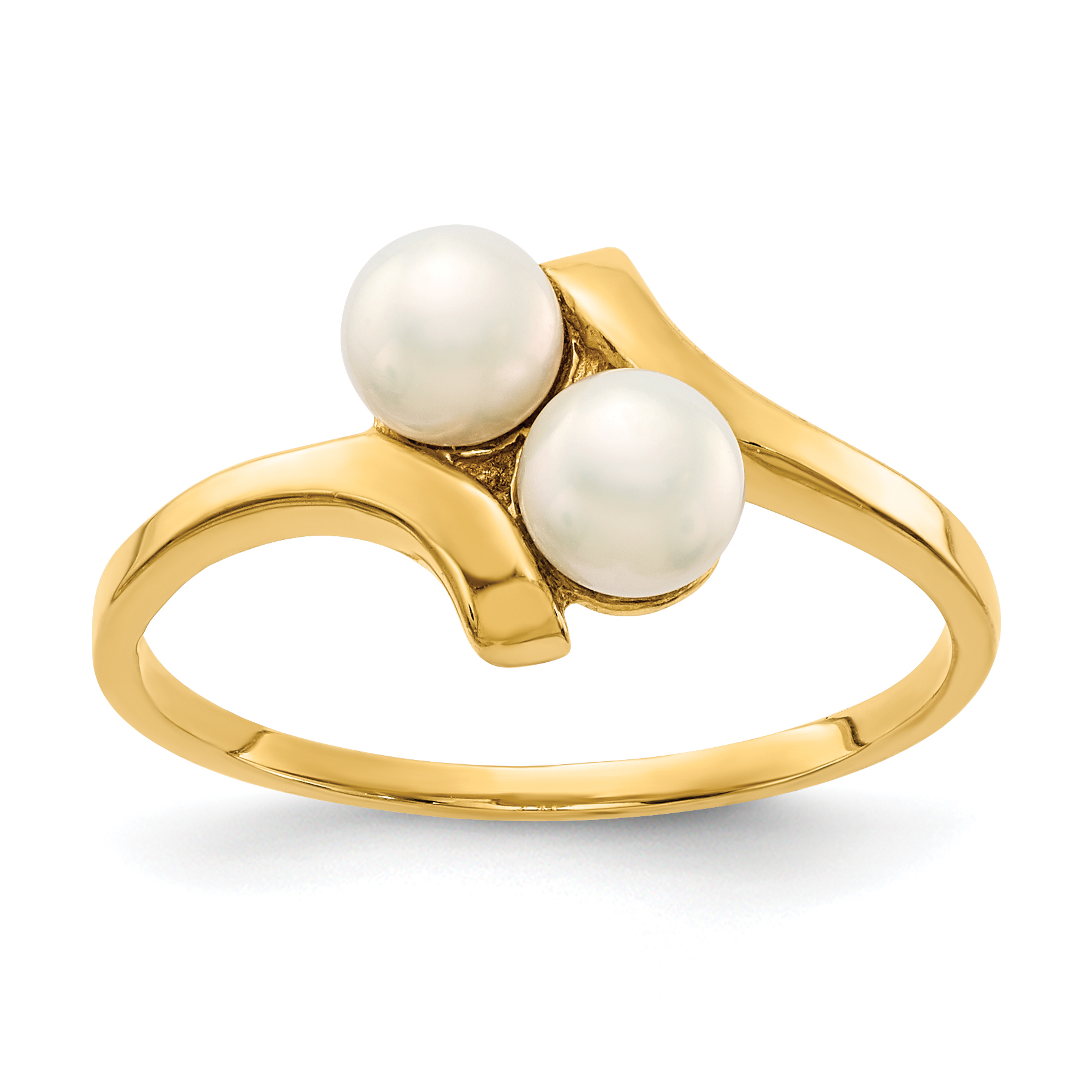 14K 4-5mm White Button Freshwater Cultured 2 Pearl Ring (Y13940PL)