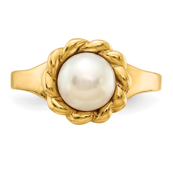 14K 6-7mm White Button Freshwater Cultured Pearl Ring