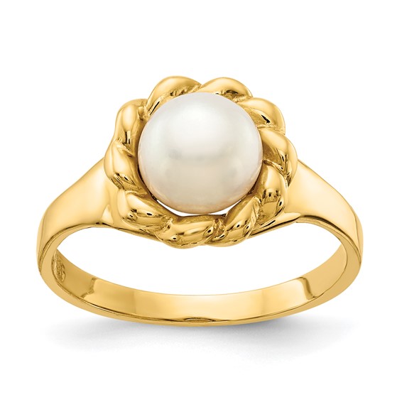 14K 6-7mm White Button Freshwater Cultured Pearl Ring