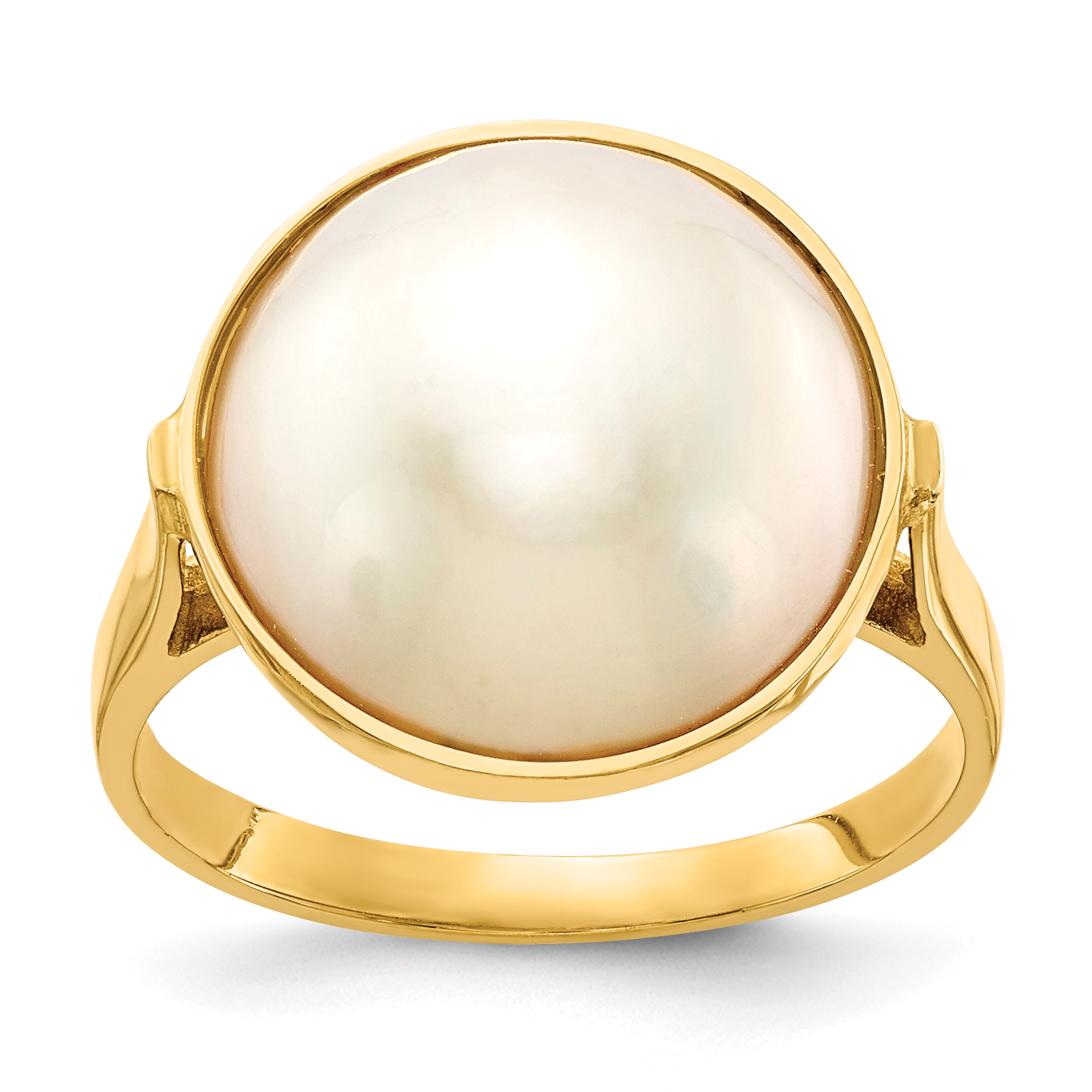 14k 13-14mm White Akoya Mabe Saltwater Cultured Pearl Ring (Y13943PL)