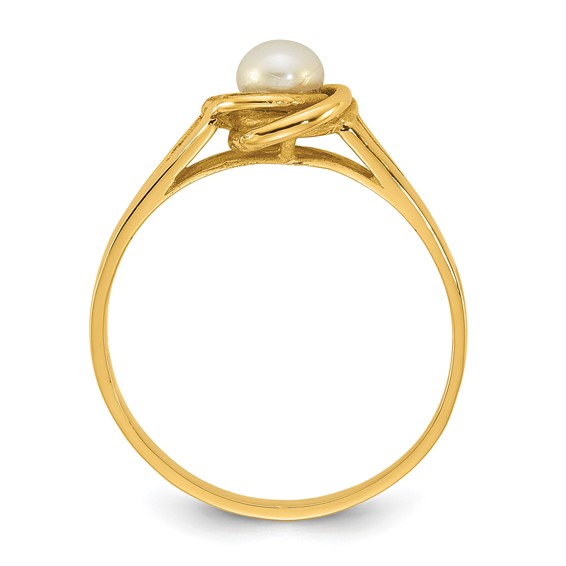 14k Polished 4-5mm White Button Freshwater Cultured Pearl Size 7 Ring