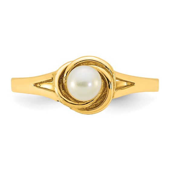 14k Polished 4-5mm White Button Freshwater Cultured Pearl Size 7 Ring