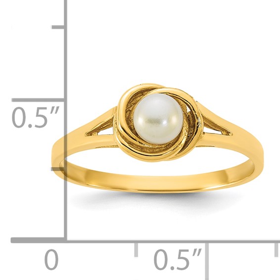 14k Polished 4-5mm White Button Freshwater Cultured Pearl Size 7 Ring