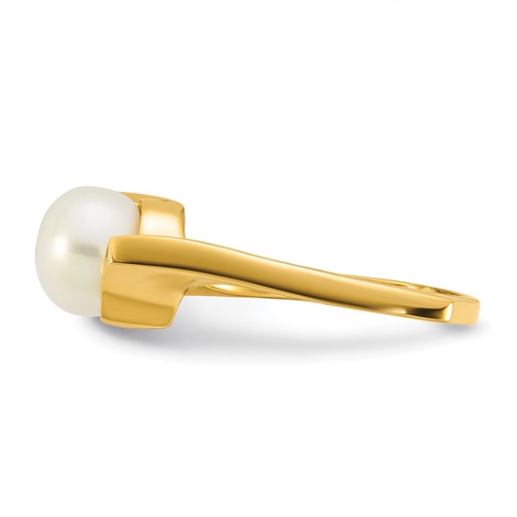 14k Polished 7-8mm Button White Freshwater Cultured Pearl Size 7 Square Shank  Ring