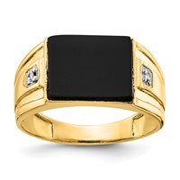 IB Goodman 14K 10x8mm Rectangle Onyx and VS Diamond Mens Ring view 1