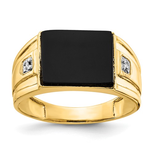 IB Goodman 14K Yellow Gold 10x 8mm Rectangle Onyx and a Diamond Mens Ring