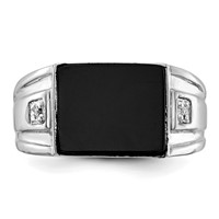 IB Goodman 14K White Gold 10x 8mm Rectangle Onyx and VS Diamond Mens Ring view 4