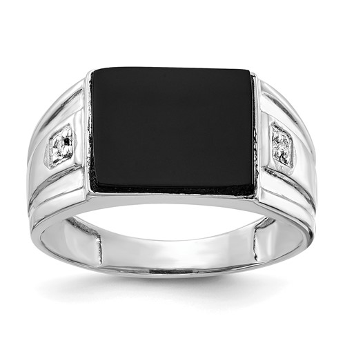 IB Goodman 14K White Gold 10x 8mm Rectangle Onyx and a Diamond Mens Ring