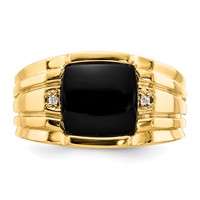 IB Goodman 14K Yellow Gold Cushion Onyx and AA Diamond Mens Ring view 4