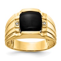 IB Goodman 14K Yellow Gold Cushion Onyx and AA Diamond Mens Ring view 1