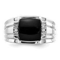 IB Goodman 14K White Gold Cushion Onyx and Aaa Diamond Mens Ring view 4