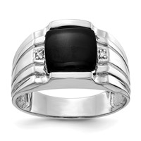 IB Goodman 14K White Gold Cushion Onyx and Aaa Diamond Mens Ring view 1