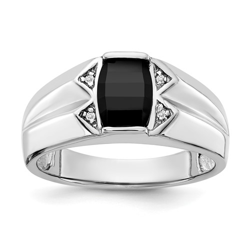 IB Goodman 14K White Gold Onyx and a Diamond Mens Ring