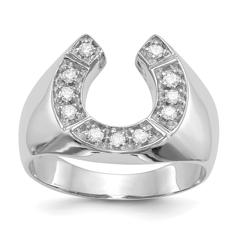 IB Goodman 14K White Gold 0.20 Carat VS Diamond Mens Horseshoe Ring