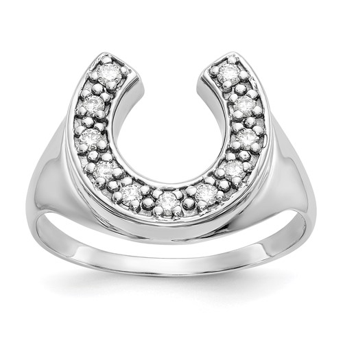 IB Goodman 14K White Gold 0.20 Carat AA Diamond Mens Horseshoe Ring
