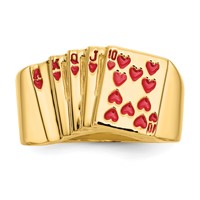IB Goodman 14K Yellow Gold Red Enameled Royal Flush in Hearts Mens Ring view 5
