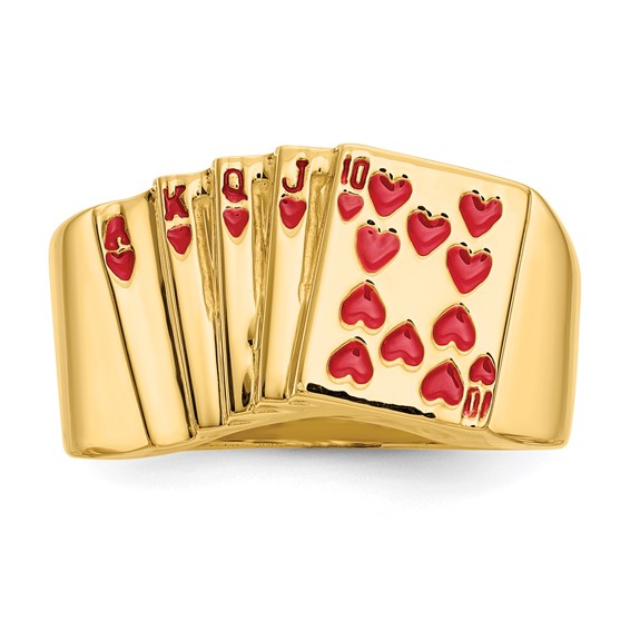 IB Goodman 14k Red Enameled Royal Flush in Hearts Mens Ring