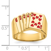 IB Goodman 14K Yellow Gold Red Enameled Royal Flush in Hearts Mens Ring view 3
