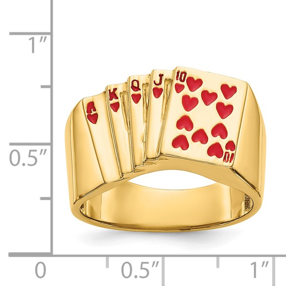 IB Goodman 14k Red Enameled Royal Flush in Hearts Mens Ring