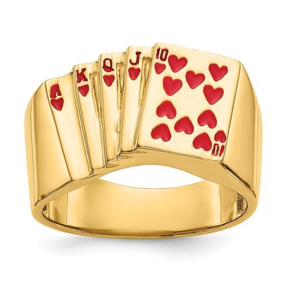 IB Goodman 14k Red Enameled Royal Flush in Hearts Mens Ring