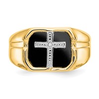 IB Goodman 14K Yellow Gold Octagon Onyx and VS Diamond Mens Cross Ring view 4