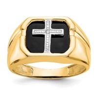 IB Goodman 14K Yellow Gold Octagon Onyx and VS Diamond Mens Cross Ring view 1