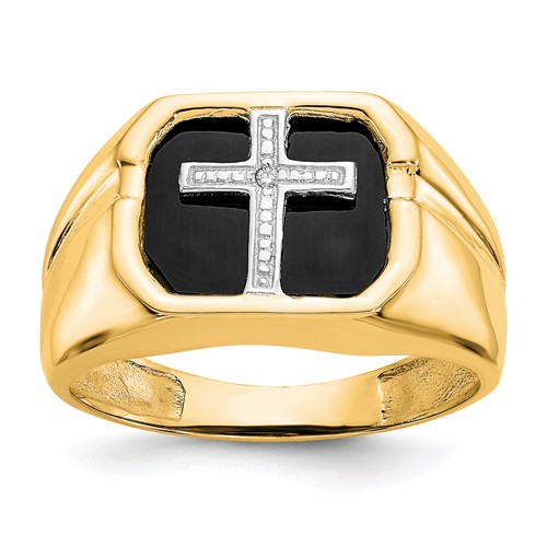 IB Goodman 14K Yellow Gold Octagon Onyx and AA Diamond Mens Cross Ring