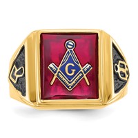 IB Goodman 14K Yellow Gold Mens Polished and Textured Ring with Black Enamel and Lab Created Ruby Masonic view 4