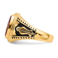 IB Goodman 14K Yellow Gold Mens Polished and Textured Black Enamel Lab Created Ruby Masonic Ring view 3
