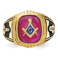 IB Goodman 14K Yellow Gold Mens Polished and Textured Black Enamel Lab Created Ruby Masonic Ring view 4