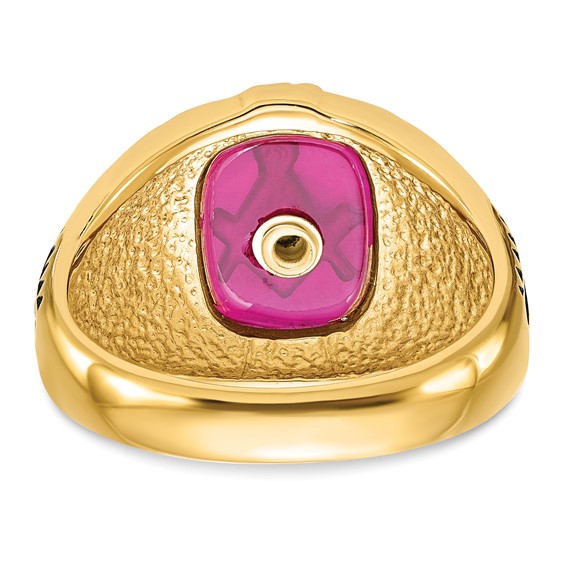 IB Goodman 14k Mens Polished and Textured Black Enamel Lab Created Ruby Masonic Ring