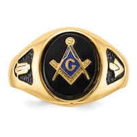 IB Goodman 14K Yellow Gold Mens Polished and Textured Ring with Black Enamel and Oval Onyx Masonic view 4
