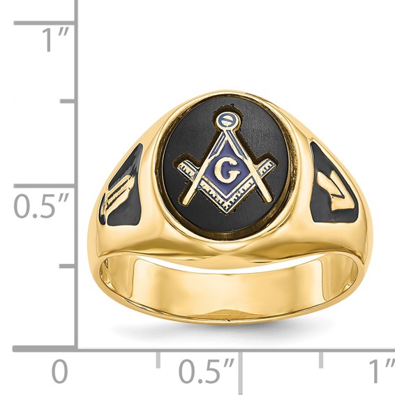 IB Goodman 14k Mens Polished and Textured with Black Enamel and Oval Onyx Masonic Ring