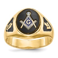 IB Goodman 14K Yellow Gold Mens Polished and Textured Ring with Black Enamel and Oval Onyx Masonic view 1