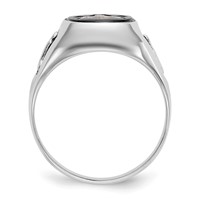 IB Goodman 14K White Gold Mens Polished and Textured Ring with Black Enamel and Onyx Masonic view 2