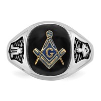 IB Goodman 14K White Gold Mens Polished and Textured Ring with Black Enamel and Onyx Masonic view 4