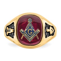 IB Goodman 14K Yellow Gold Mens Polished and Textured Ring with Black Enamel and Lab Created Ruby Masonic view 4