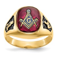 IB Goodman 14K Yellow Gold Mens Polished and Textured Ring with Black Enamel and Lab Created Ruby Masonic view 1