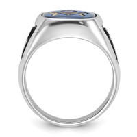 IB Goodman 14K White Gold Mens Polished and Textured Ring with Black Enamel and Imitation Blue Spinel Masonic view 2
