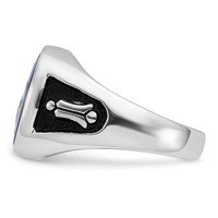 IB Goodman 14K White Gold Mens Polished and Textured Ring with Black Enamel and Imitation Blue Spinel Masonic view 3