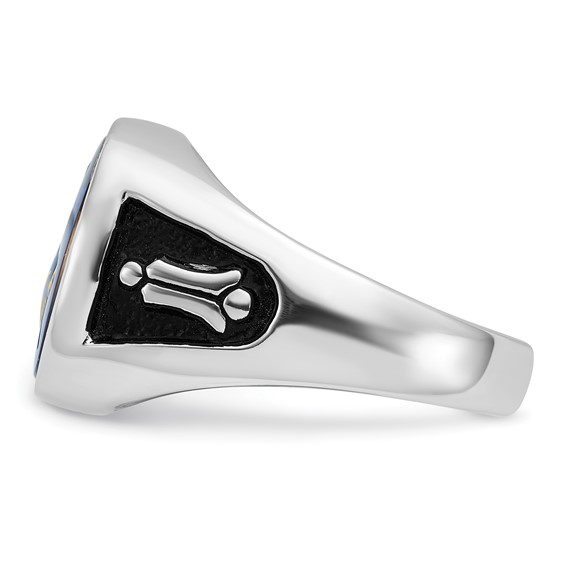 IB Goodman 14k White Gold Mens Polished and Textured with Black Enamel and Imitation Blue Spinel Masonic Ring