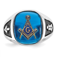 IB Goodman 14K White Gold Mens Polished and Textured Ring with Black Enamel and Imitation Blue Spinel Masonic view 4