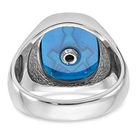 IB Goodman 14K White Gold Mens Polished and Textured Ring with Black Enamel and Imitation Blue Spinel Masonic view 5
