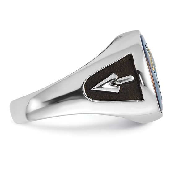 IB Goodman 14k White Gold Mens Polished and Textured with Black Enamel and Imitation Blue Spinel Masonic Ring
