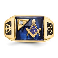 IB Goodman 14K Yellow Gold Mens Polished and Textured Black Enameled Imitation Blue Spinel and VS Quality Diamond Masonic Ring view 4